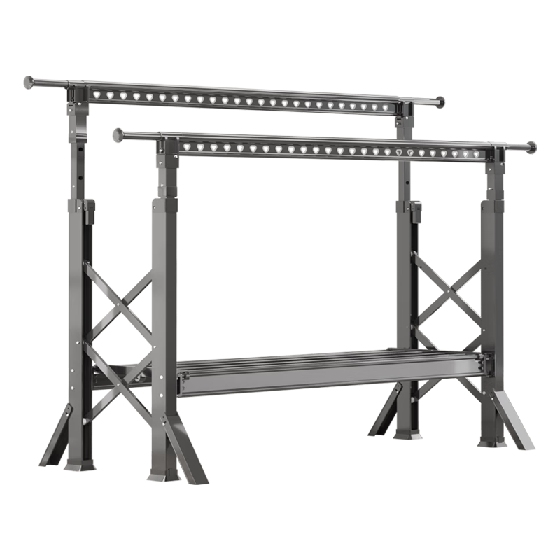 HKG Folding Double Rod Adjustable Thickened Aluminum Alloy Telescopic Clothes Drying Rack for Balcony