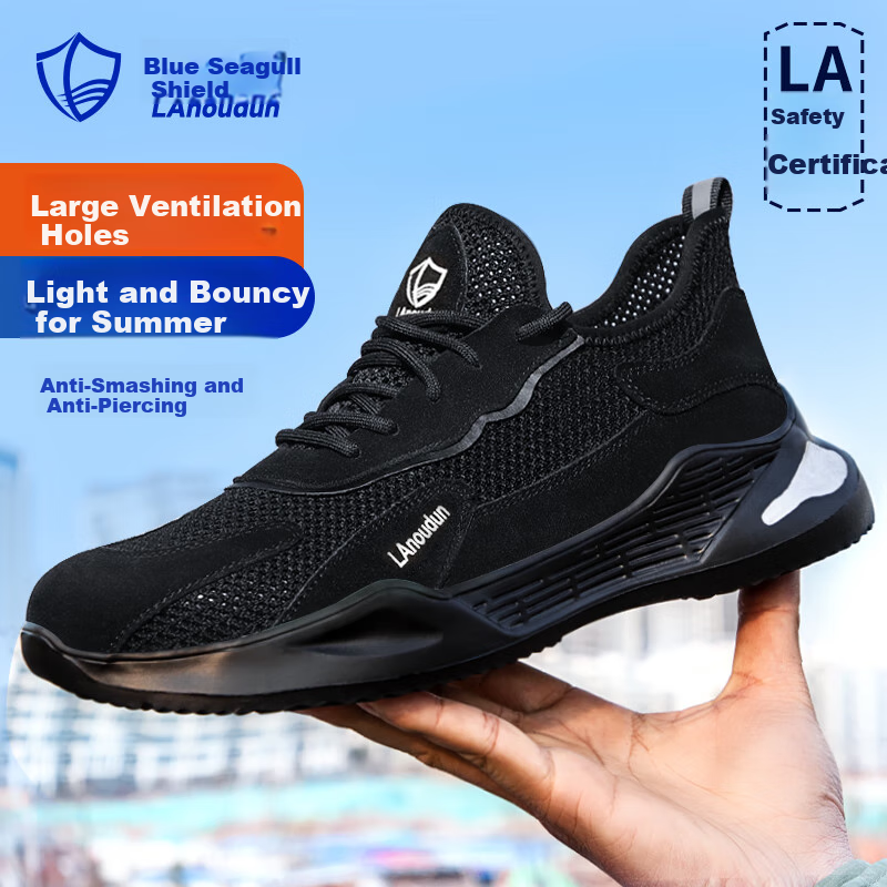 Lanoudun Safety Shoes for Men, Summer Breathable Ultra-Light Steel Toe Anti-Puncture Work Boots DL1037N Size 46