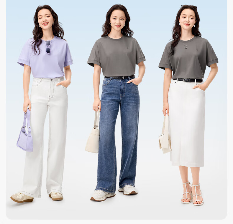 PurCotton 25th Anniversary Women's T-Shirt Cool Water Gloss Cotton Simple Versatile White (Women's) L(165) 3