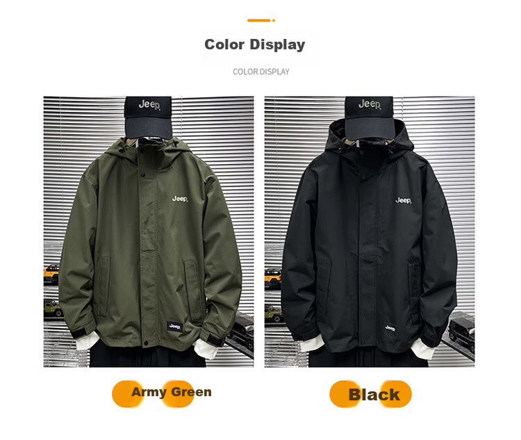 JEEP Men's Jacket, Spring And Autumn Casual Loose Windbreaker Workwear Clothing, Black, 3XL 4