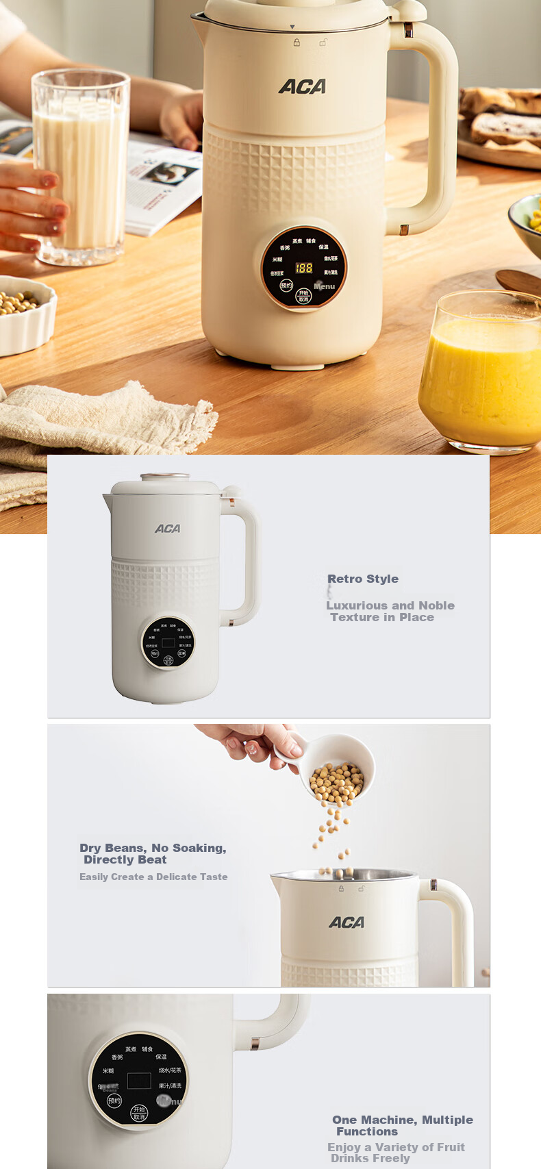 ACA ADY-G80PB16DR Heating Blender, 800ml Capacity, White Color, Ivory White 11