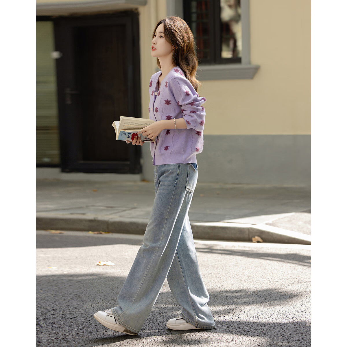 Dme Color Palette Sweater Spring Dreamy V-Neck Contrast Hexagon Star Jacquard Cardigan Slimming Knit Top for Women