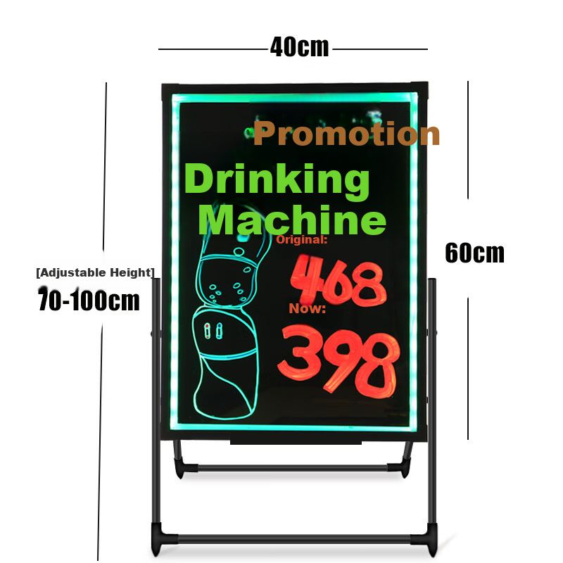 AUCS 40*60cm Electronic Fluorescent Board Advertising Display, Rechargeable Commercial Use for Street Vendors And Night Markets, Advertising Showcase, Light-Up Blackboard with Stand, LED Handwriting Fluorescent Screen, Luminous Whiteboard