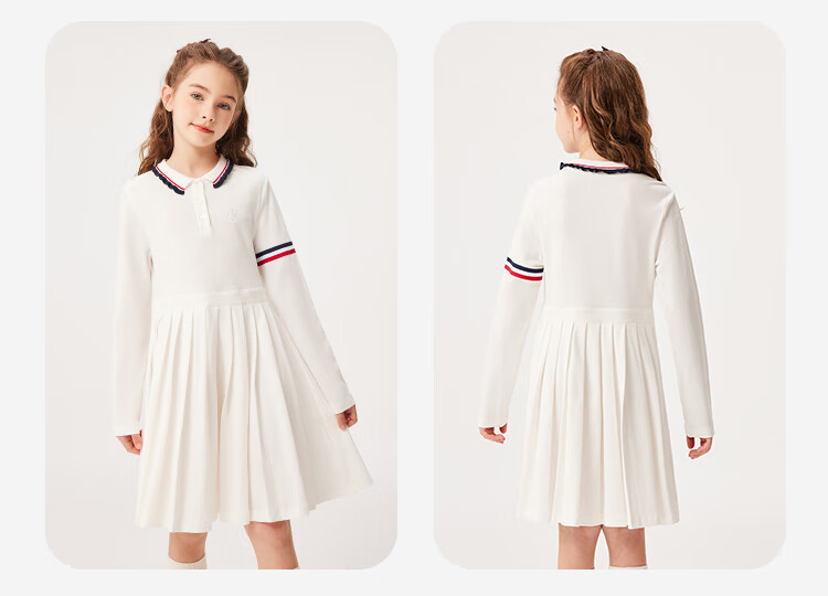YEEHOO Girls' Dress Children's Skirt Pleated Skirt Casual School Style Long Sleeve Spring White Size 130 9