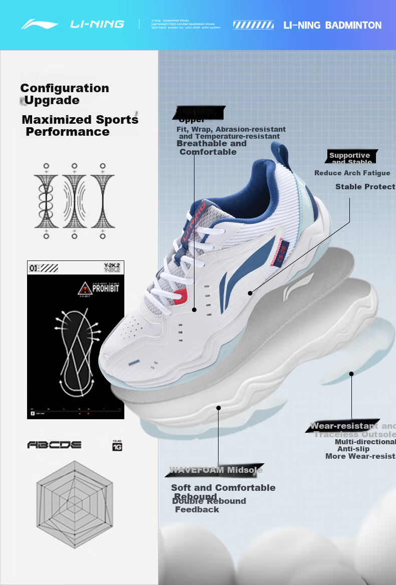 Li-Ning Badminton Shoes, Unisex Fly Leg Design, Non-Slip Wear-Resistant Tennis Shoes, Table Tennis Shoes, Low-Profile Flying Sports Shoes 5
