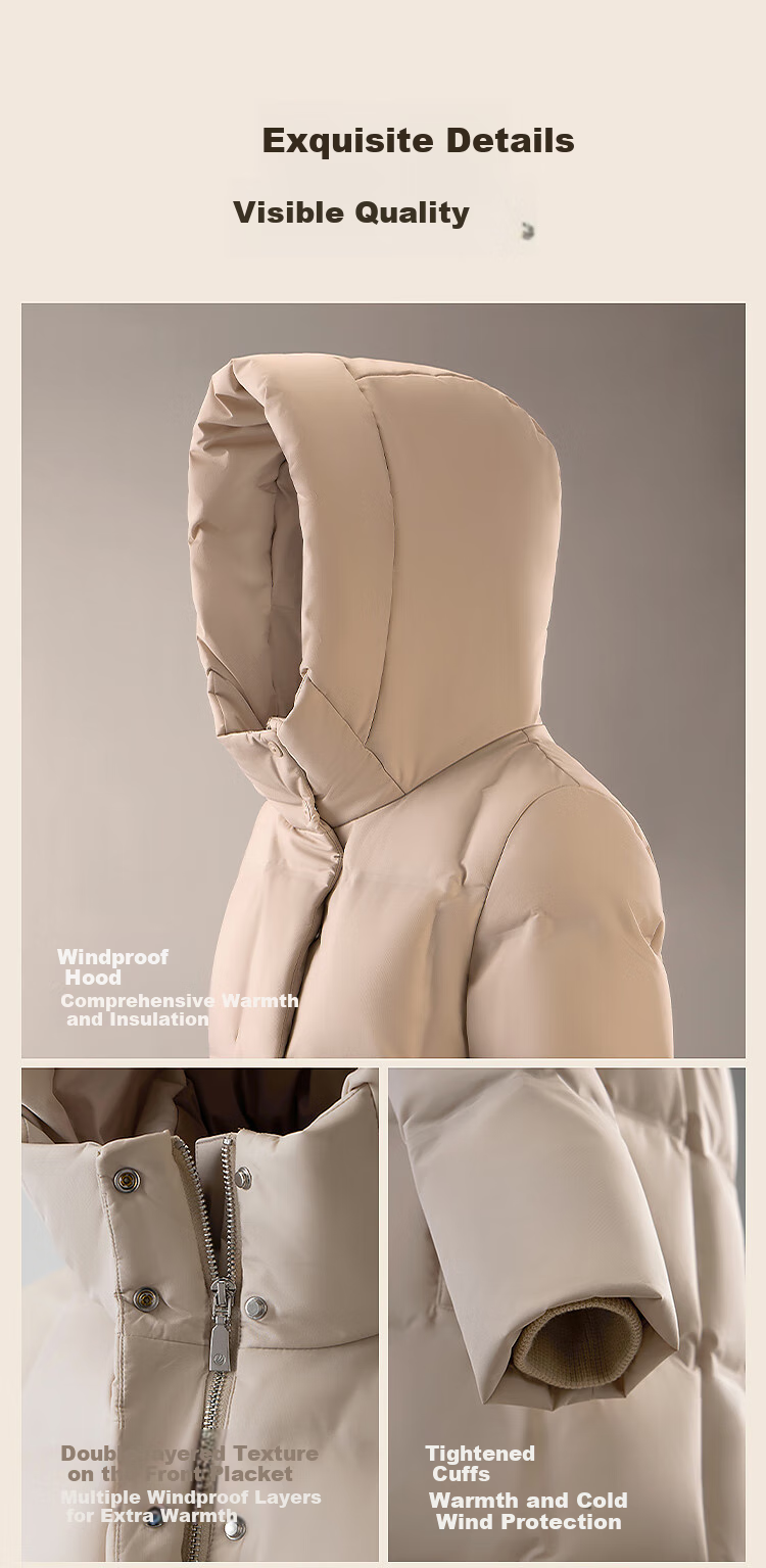 BOSIDENG Goose down Jacket for Women, Long Hooded Style, New National Standard 90% Down, Same As in Shopping Malls, Loose Casual Winter Coat 3
