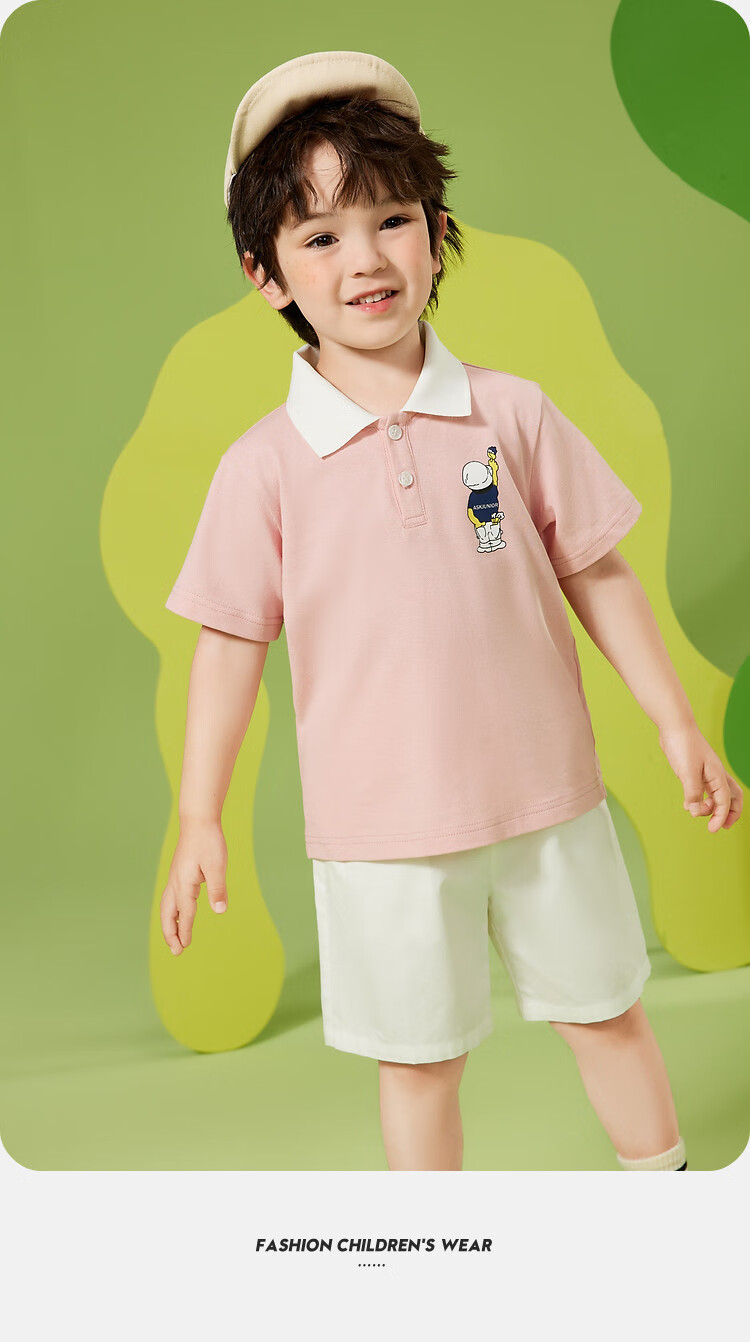 ASK JUNIOR Boys' Summer Thin Set, Cartoon POLO Shirt And Shorts Two-Piece Sportswear for Young Children, Pink, Size 90 3