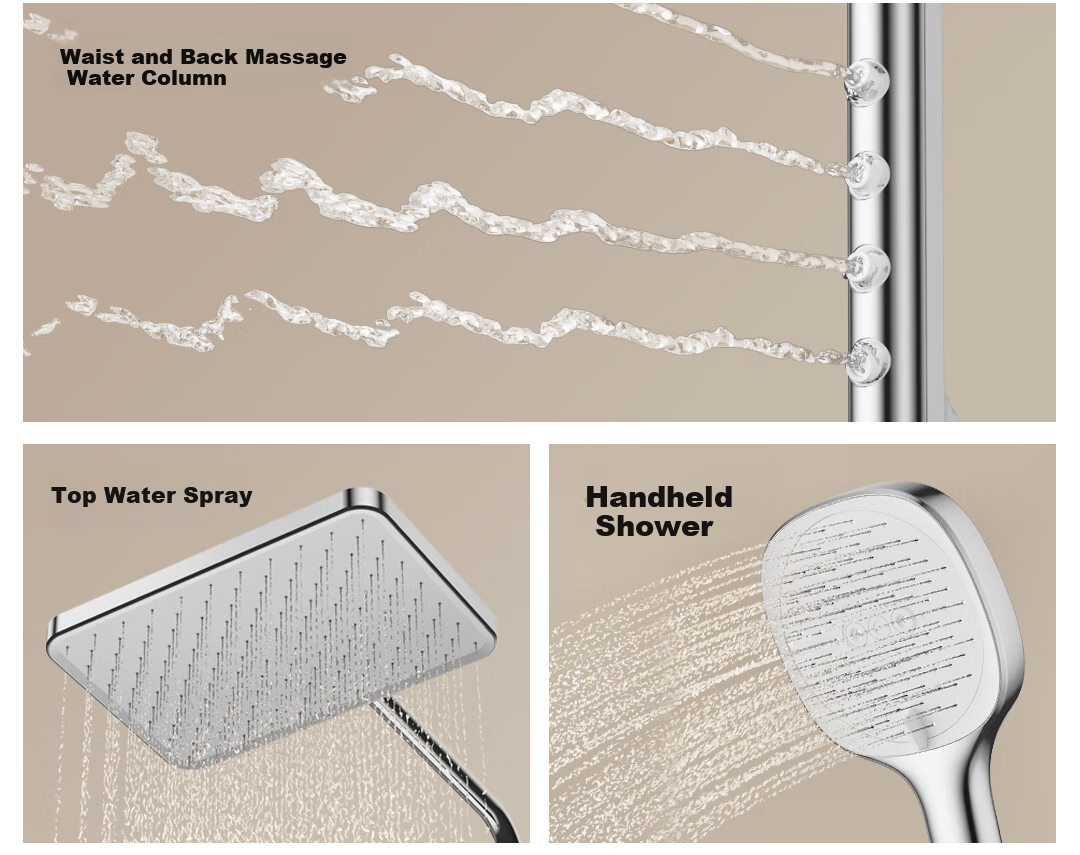 JOMOO Shower Set with Brass Piano Key Design, Descaling, Waist And Back Sprays, Massage Function, Constant Temperature, SPA Shower System 26192-695/1B 14