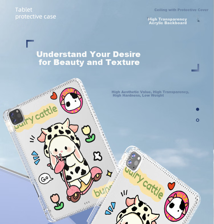 HBOALG Compatible with Apple IPad Pro Case, Cartoon Protective Cover for Apple IPad Pro 2024 New 11-Inch Model with Air Cushion, Pencil Holder, Ultra-Thin Shockproof Soft Case 4