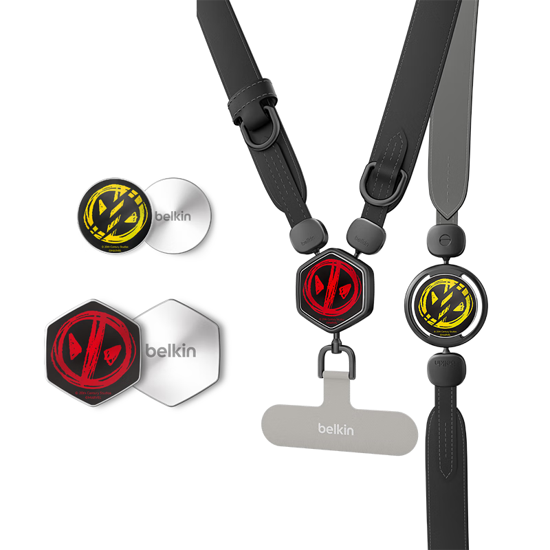 BELKIN Phone Lanyard Wrist Strap, High-End Neck Strap Crossbody Anti-Loss Cord with Phone Pad, Leather Two-In Deadpool And Wolverine