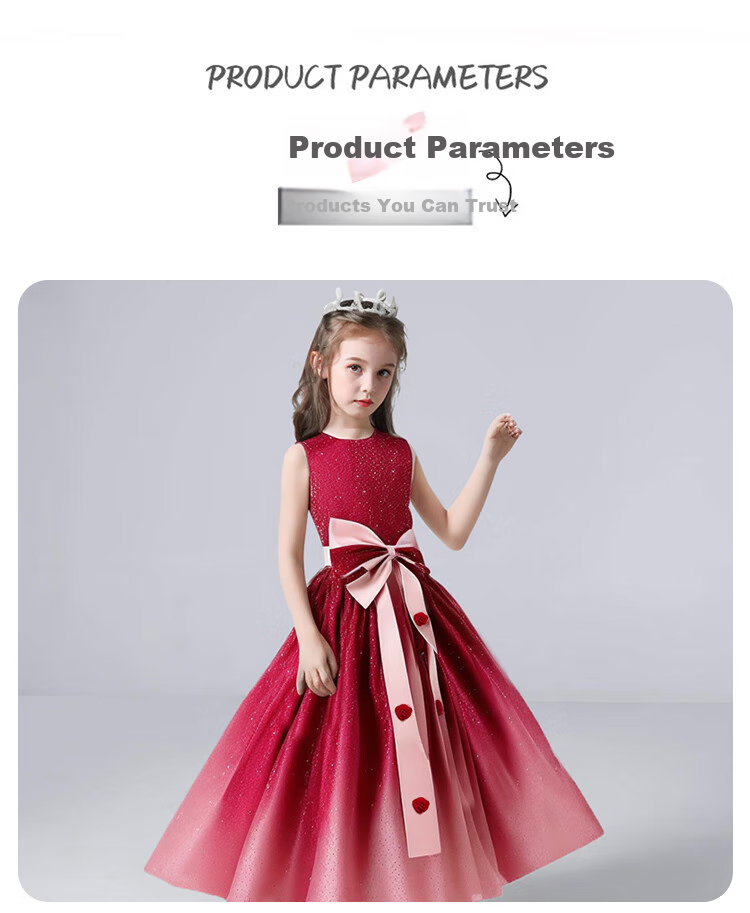 LUOBOBEIBEI Girls' Princess Dress, Summer Cute Formal Dress, Girl's Hostage Walk Show Performance Costume, Red, Size 110 1
