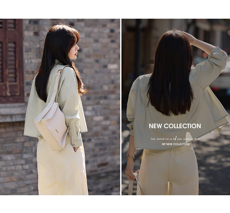 Mt [Random Time] Spring Elegant Small Stand Collar Design Gray Short Casual Shirt 4