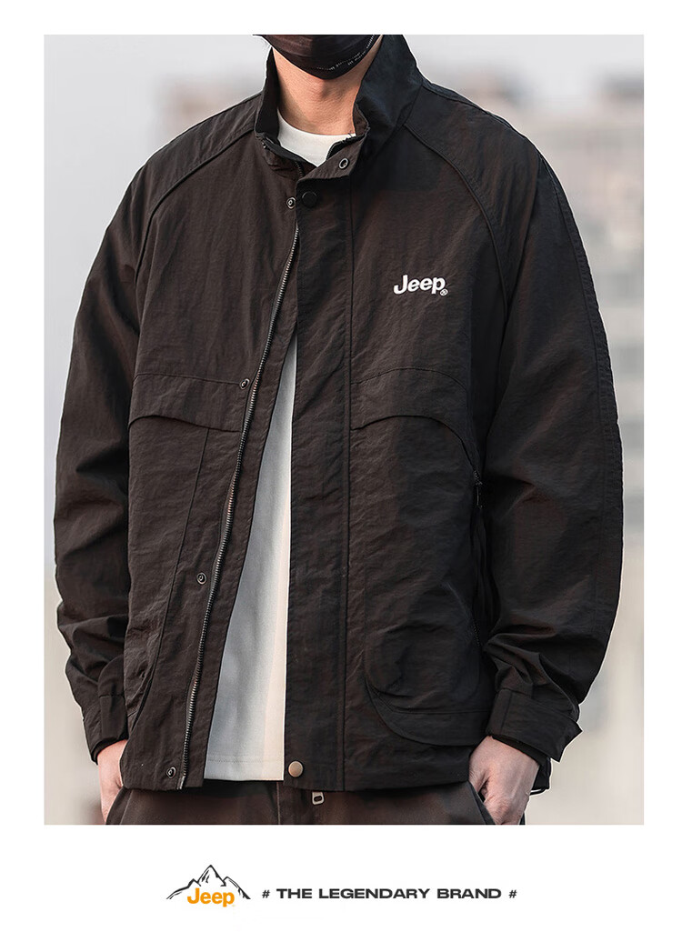 JEEP Men's Autumn Winter Stand Collar Jacket Loose Trendy Workwear Coat Military Green 2XL 3