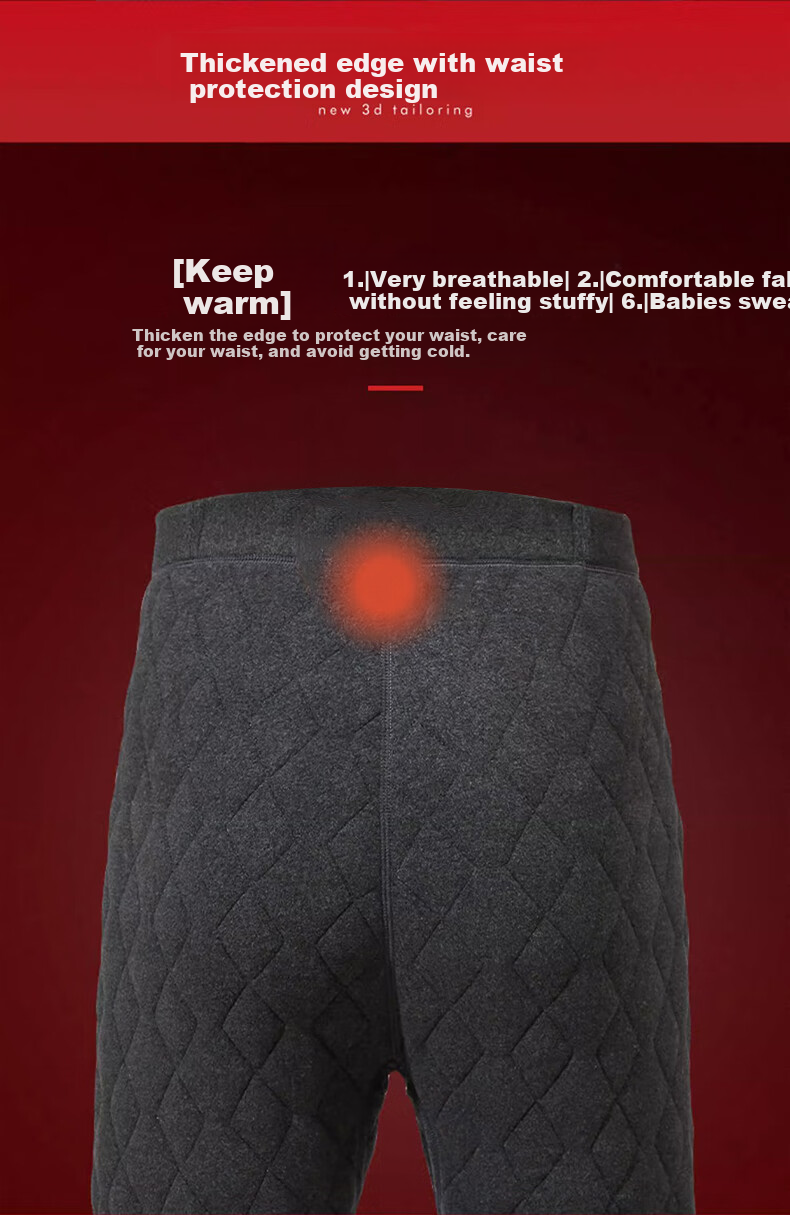 BOPRUIEY Men's Wool Thermal Pants, Lambswool, Winter Extra Warm, Fleece-Lined, Thickened, Diamond Pattern, High-Waist, Plus Size, Extra Thick Cotton Pants 5