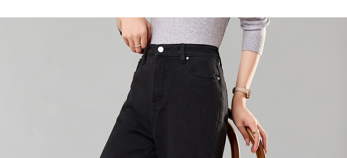 PinCai Women's Cropped Jeans, Petite Size, Solid Color, Slim Fit, High-Waisted, Stretchy, Side Slit, Straight-Leg Casual Pants P12KN1978 26