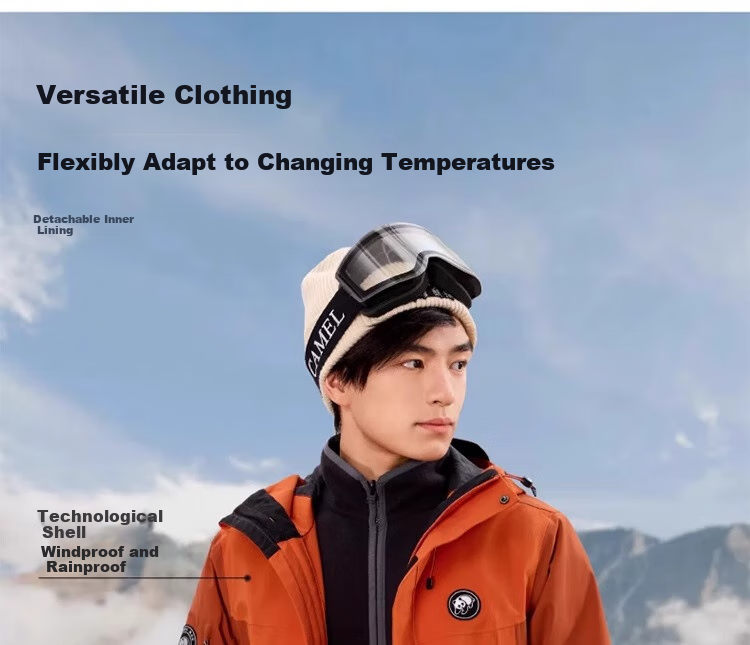CAMEL Panda Outdoor Three-In Orange Jacket for Men And Women, Windproof Waterproof Triple-Protection Coat Hiking Outfit R611 21