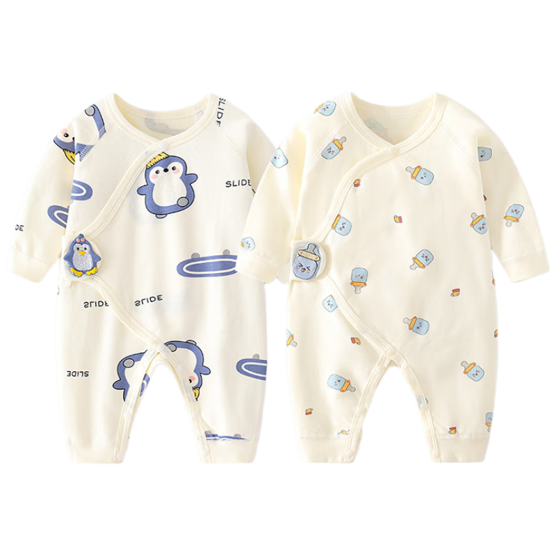 Aibaoshi Baby Romper, Pure Cotton, Spring And Autumn, Newborn Infant Onesie, Monk-Style Outfit, Bottle Set, T141, Size 66