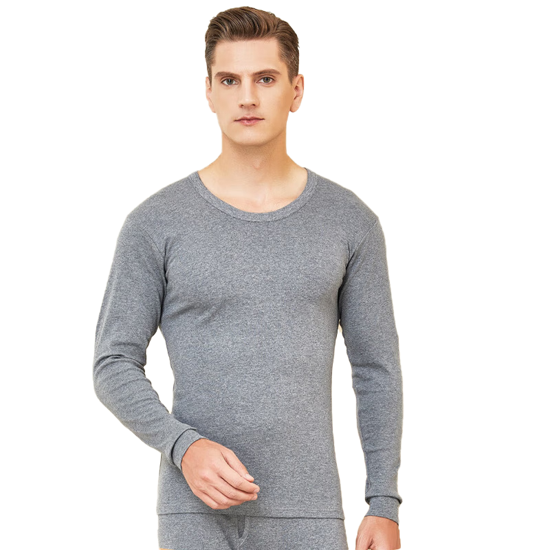 LangSha Men's Autumn Undershirt, Single Piece, 100% Pure Cotton, Antibacterial, Thin Round Neck Undershirt, Invisible Base Layer, Thermal Underwear