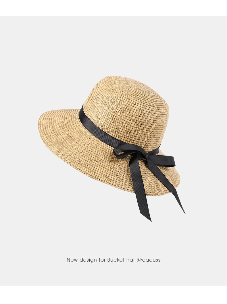 CACUSS Women's Sun Protection Hat, Spring And Summer Straw Hat, Sun Visor, Fisherman Hat, Beach Outdoor Sweet Bow Tie Khaki 22