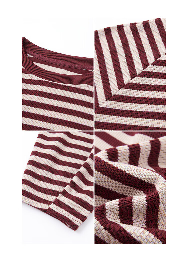 Dme [Urban Parallel Lines] Spring Retro Color-Block Striped Crew Neck Top, Loose-Fitting, Flattering, Comfortable, Versatile Women's Sweatshirt 7