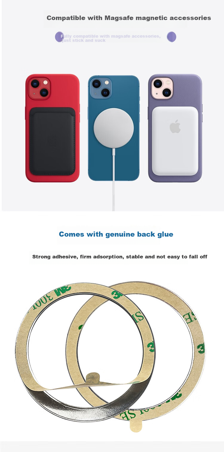 MAIKUQI Metal Magnetic Strip MagSafe Magnetic Adhesive Ultra-Thin Magnetic Sticker Car Mount Ring Magnetic Strip Universal for Apple 13/12 Android - Silver [2 Pieces] 2