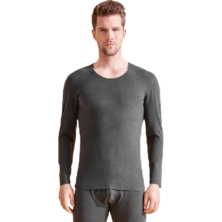 Hengyuanxiang Men's Short-Sleeve Pure Cotton Autumn Round Neck Casual Solid Color Large Size Undershirt Breathable T-Shirt, Gray