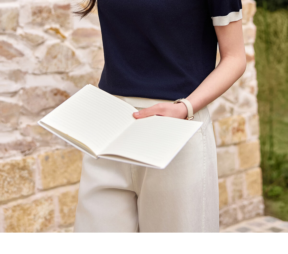 Chushen Summer Short-Sleeve T-Shirt for Women, Fashionable Round Neck Classic Contrasting Color Versatile Commuter Casual Knitted T-Shirt S52Z008 12