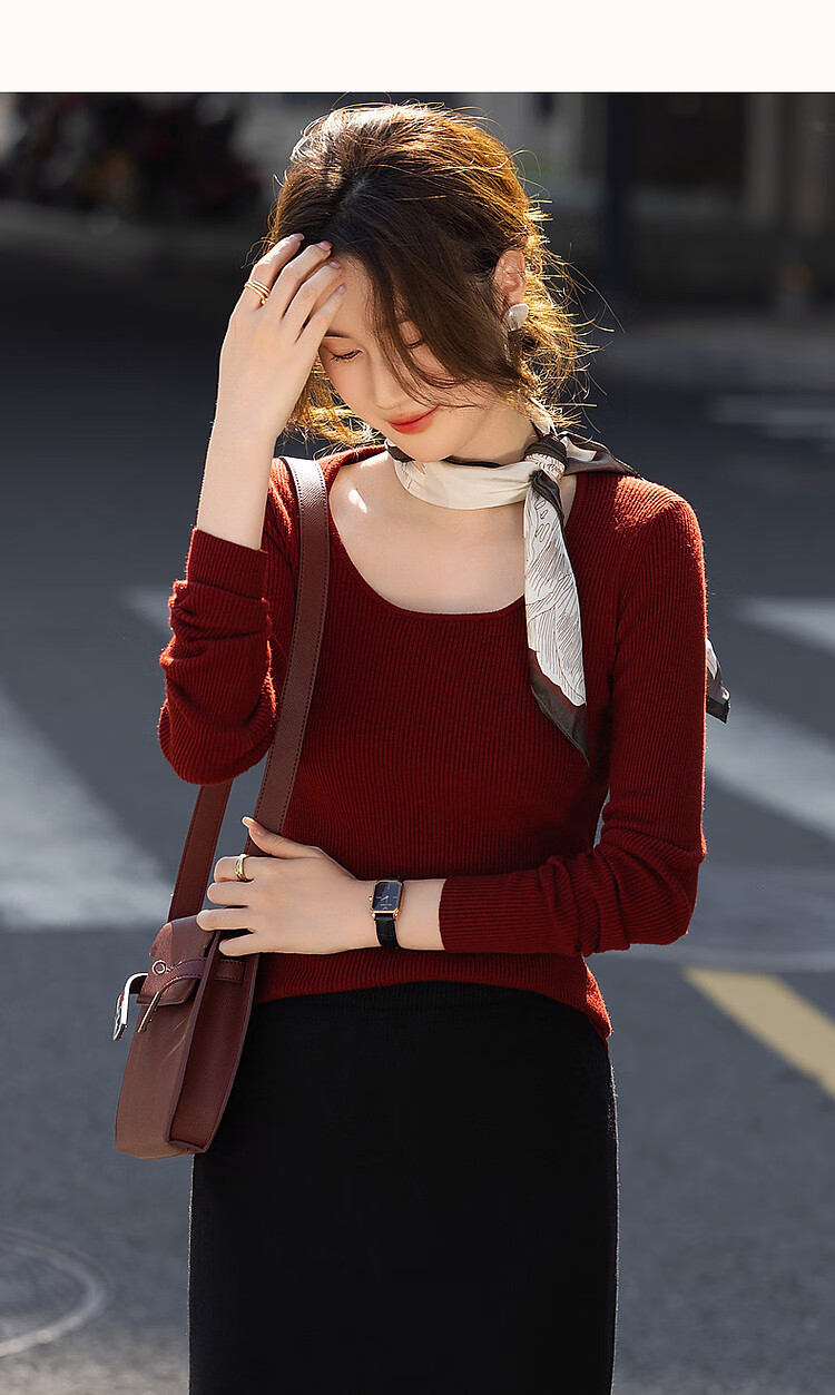 DME Winter Port Style Low Round Neck Slim Fit Concealing Long Sleeve Knit Top for Women Off-White M 12