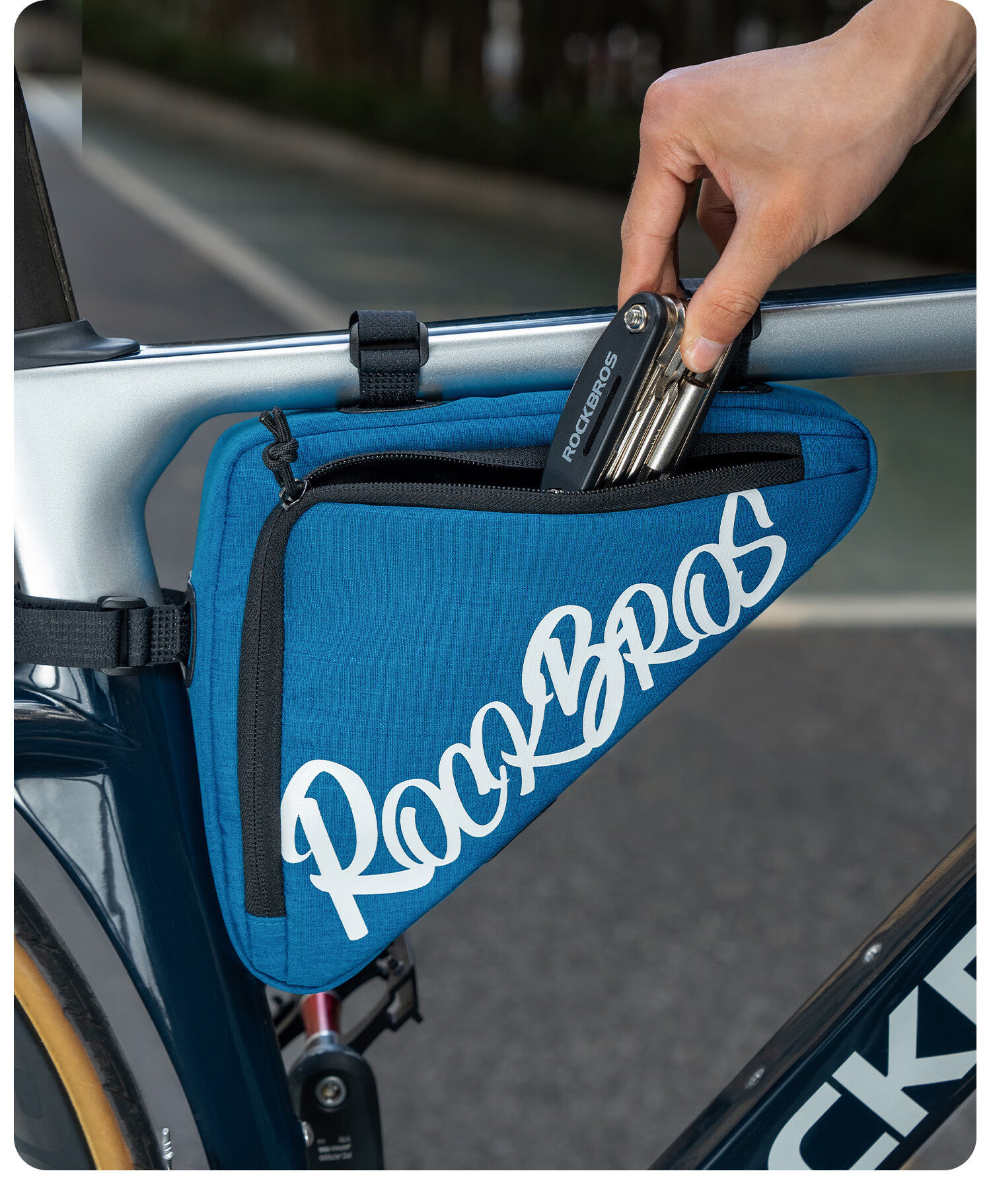 ROCKBROS Bicycle Triangle Frame Bag Top Tube Bag Front Beam Bag Mountain Road Bike Tool Bag Cycling Gear Black Small Size 15