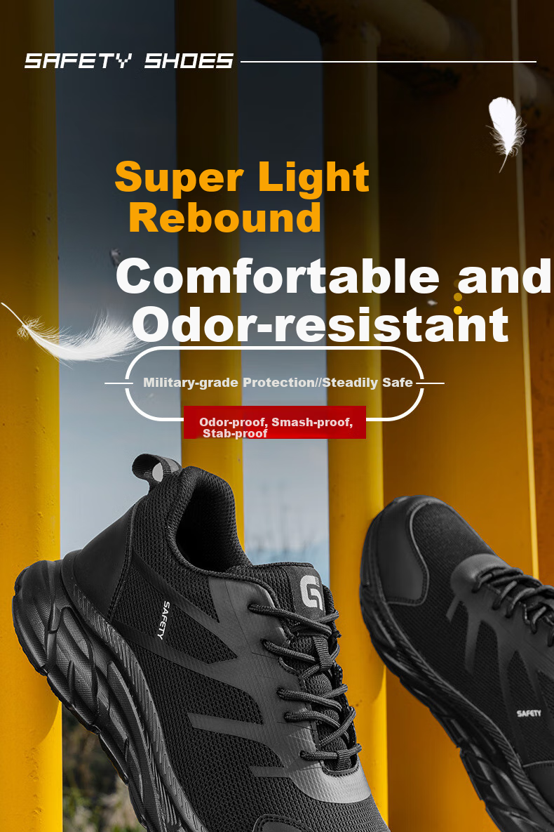JUNBU Safety Shoes for Men, Steel Toe Cap, Puncture-Resistant, Breathable, Ultra-Light Soft Sole Work Safety Shoes 0217T Size 44 1
