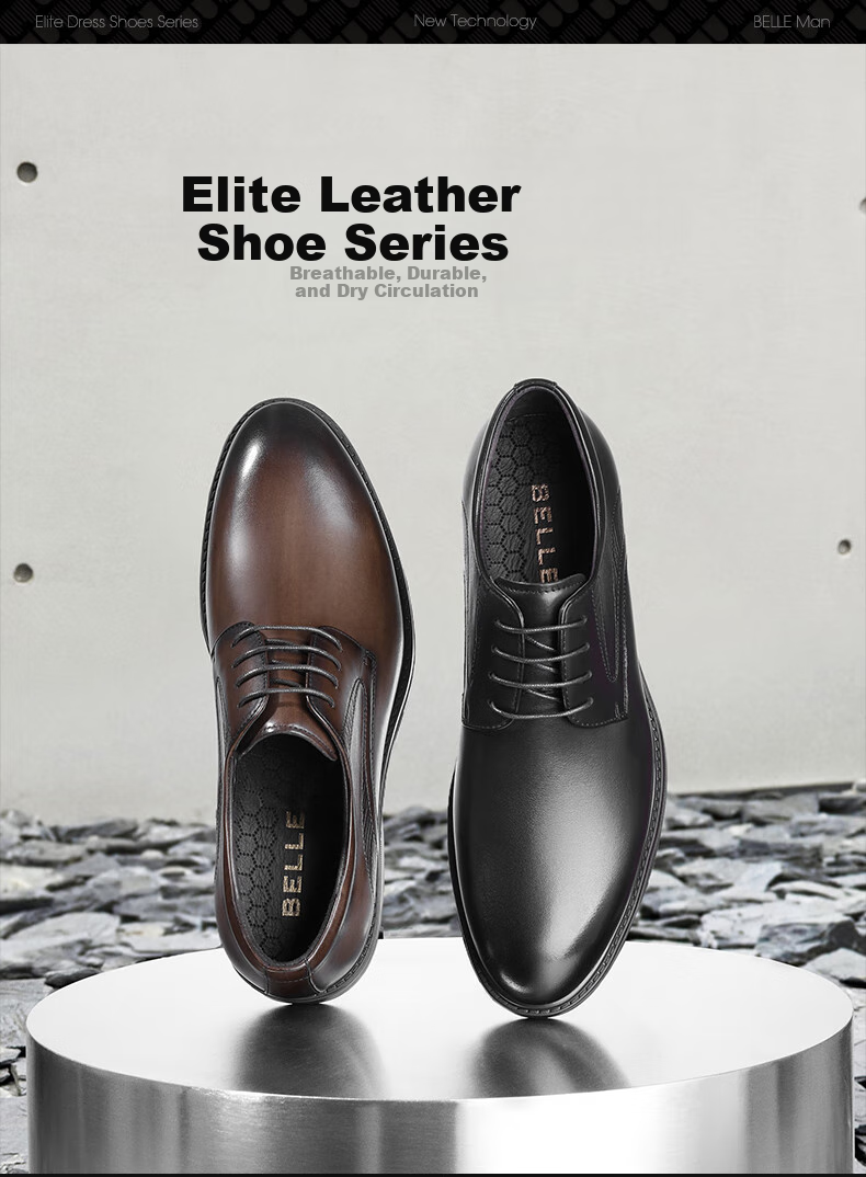 Belle Men's Business Leather Shoes, Shock-Absorbing Comfortable Formal Work Shoes 8AA01AM5 Black - Height-Increasing Version 43 1