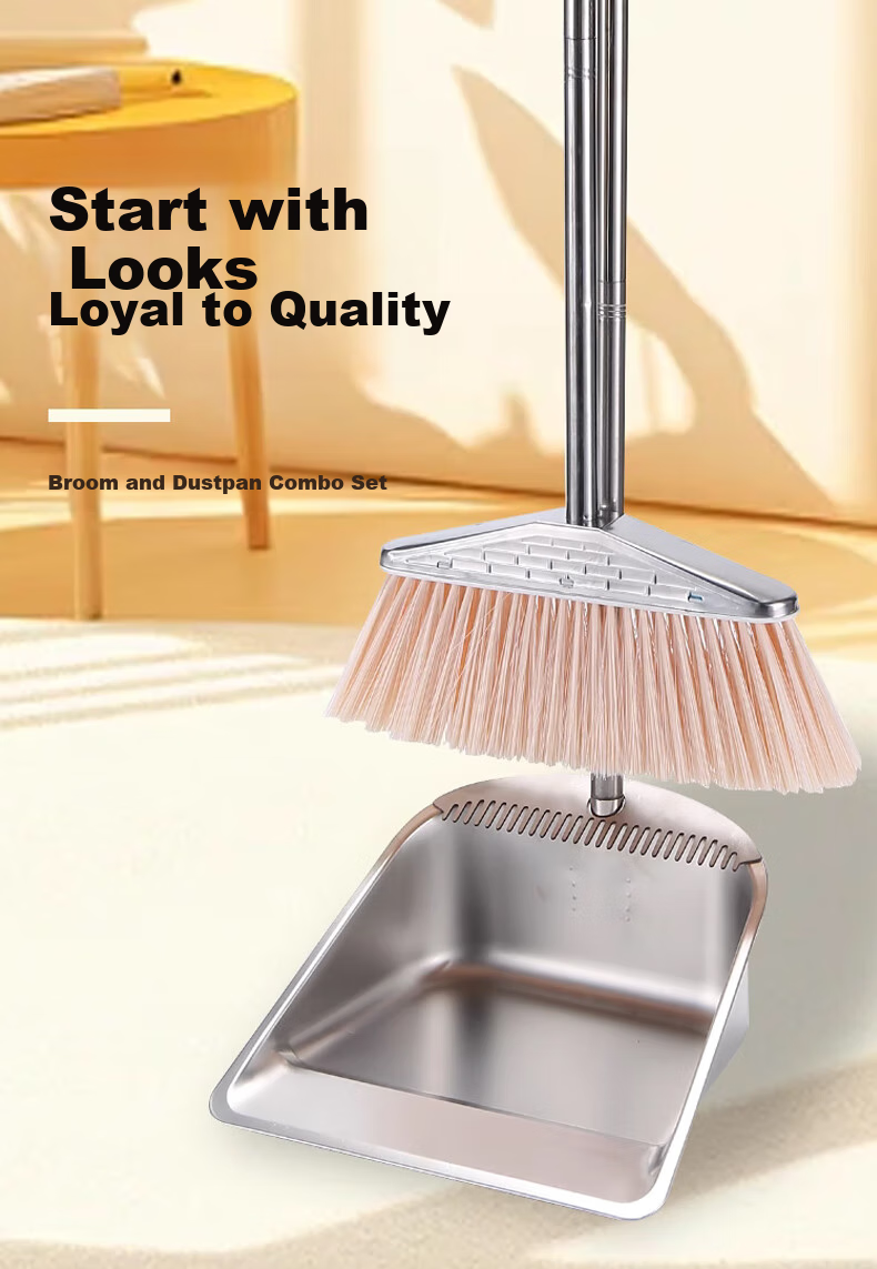 Aoyida Broom And Dustpan Combination Set, Latest Model, Sweeping Head for Hair And Floor Cleaning, Cleaning Tool, Stainless Steel Garbage Scoop, Broom 1