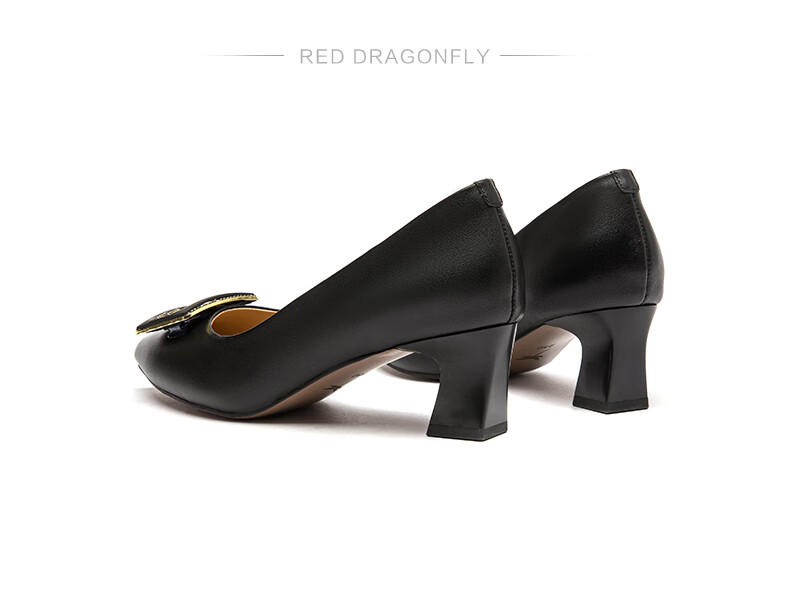 RED DRAGONFLY Chunky Heel Women's Pumps, Spring Cowhide Pointed Toe High Heels, Professional Leather Shoes WLB15315 Beige 39 4