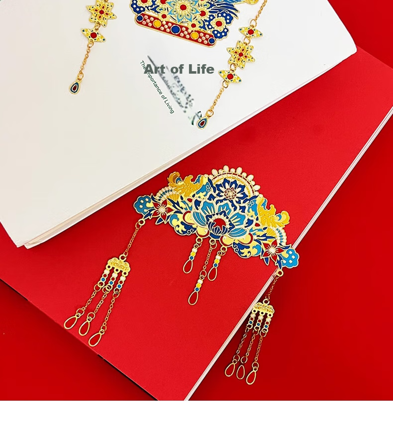 Ouliwen Chinese-Style Metal Phoenix Crown Bookmark, High-Quality Cultural And Creative Gift Box, Creative 3D Beijing Souvenir Gift Box Set, Phoenix Crown And Hairpin Two-Piece Set 3