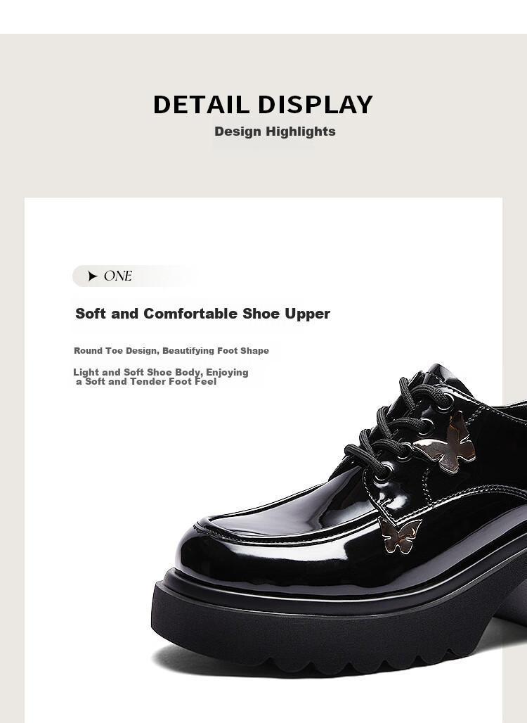 DAPHNE Thick-Soled Loafers for Women, Comfortable Versatile Shoes to Match Dresses, British Style Leather Shoes for Women, Glossy Black, Size 37 15