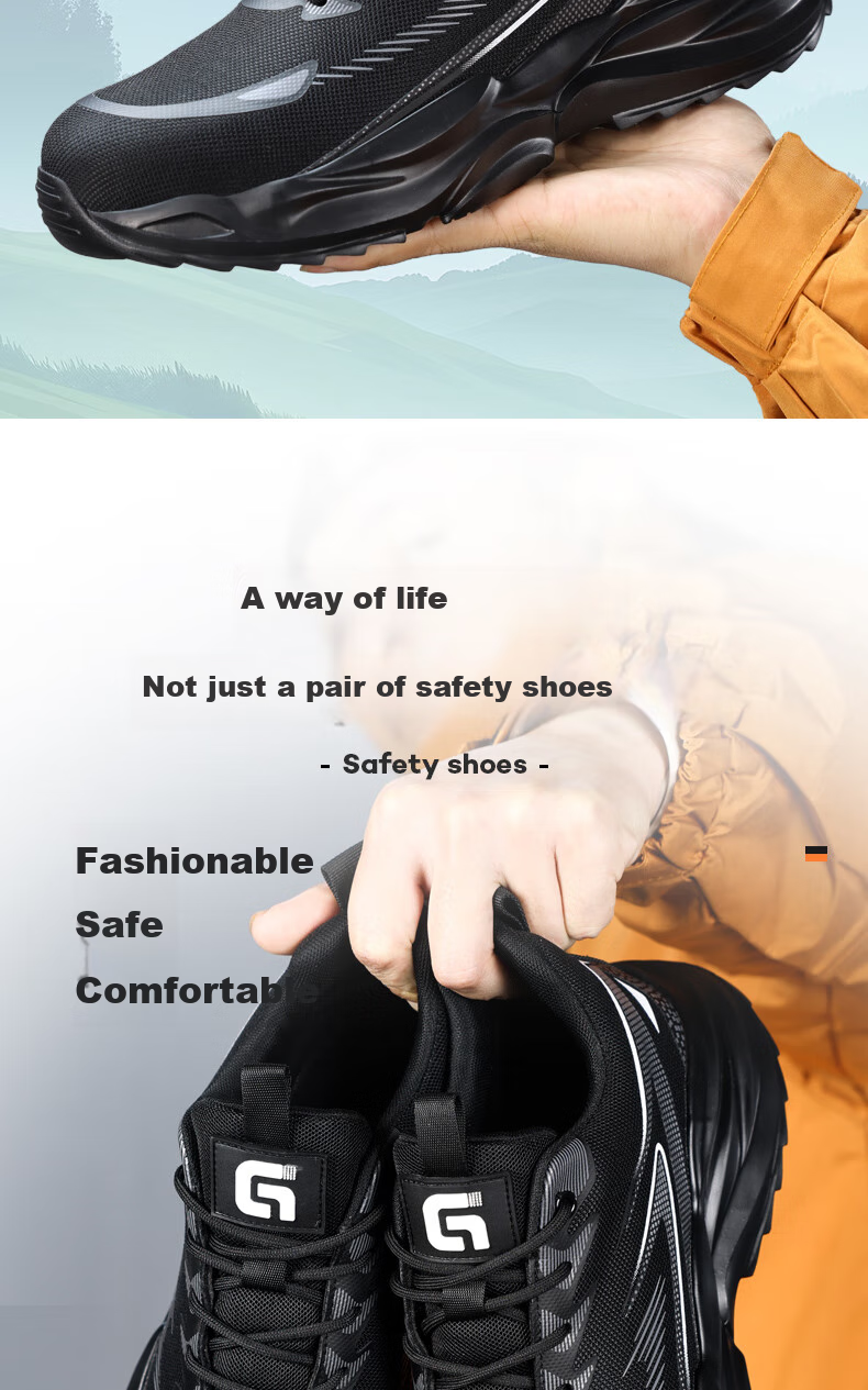 JUNBU Safety Shoes for Men, Summer Breathable Steel Toe Cap, Anti-Smashing And Puncture-Resistant, Ultra-Light Work Boots F118BK Size 43 2