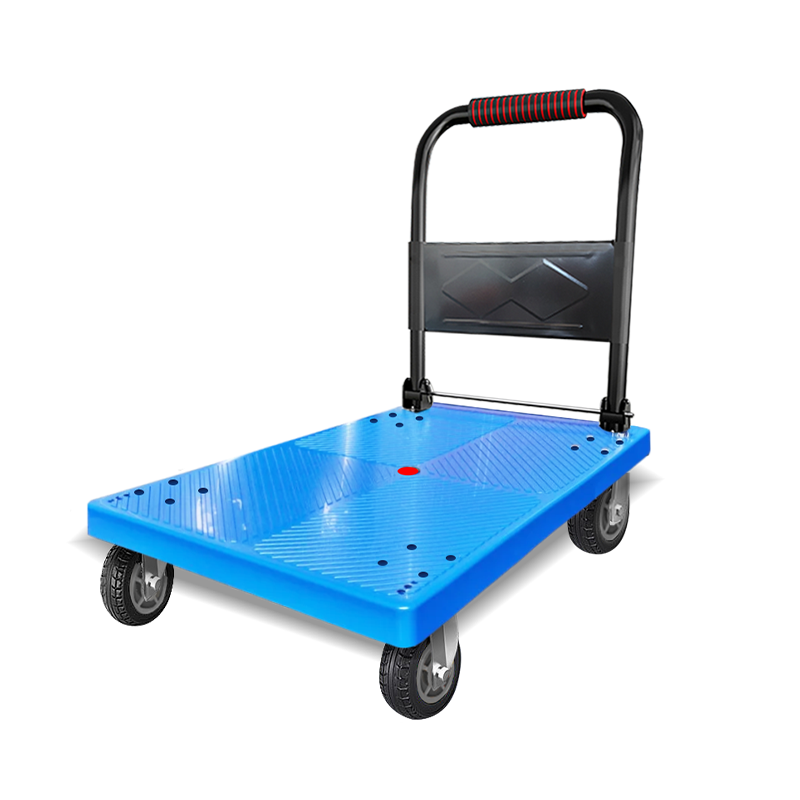 Artiya Flat Cart Trolley 90x60cm Four Steel Tubes 1000kg Hand Push Foldable Cargo Trailer Blue