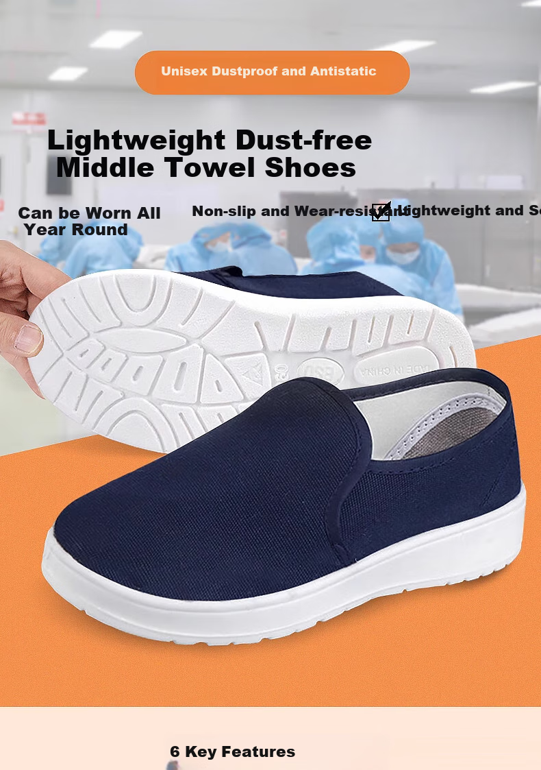Mulang Anti-Static Mid-Top Shoes, Thickened Soft Sole, for Food Factory Clean Room, Specialized for Men And Women, Dust-Proof Non-Slip Breathable Work Shoes, Blue PU Mid-Top Shoes, Size 45 1