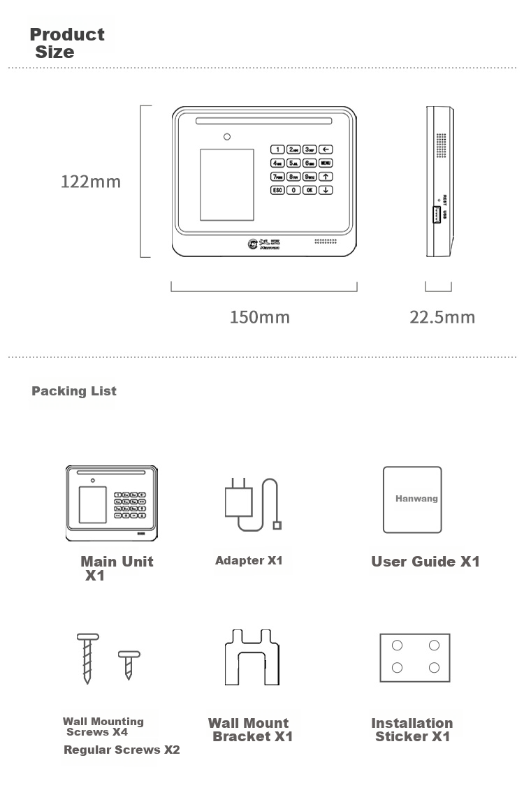 Hanvon Attendance Machine with 0.1 Second Facial Recognition Check-In, 300 Face Capacity, No Network Required, Visible Light Recognition, One-Click Report Export HW-D2 12