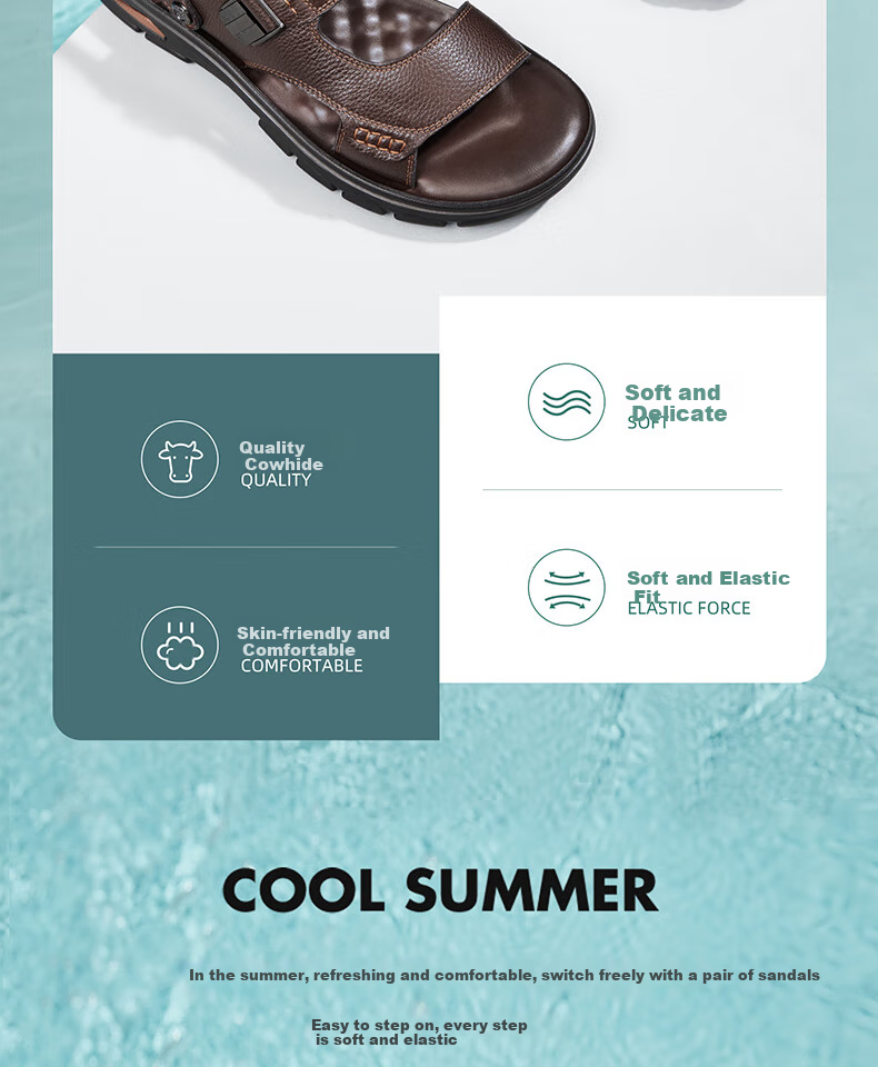 CAMEL Men's Sandals, Cowhide Leather, Two-Way Business Sandals And Slippers, G14M211623, Brown, Size 43 2
