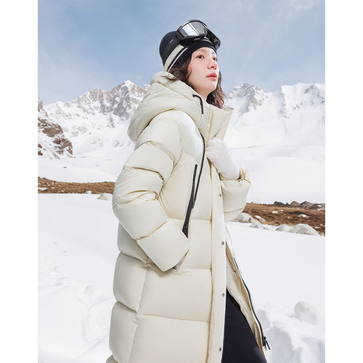 Dme [Qing Nuan Yun Duo Series] Winter Outdoor Hooded 90% Duck Down, Thickened Over-Knee Long down Warm Coat
