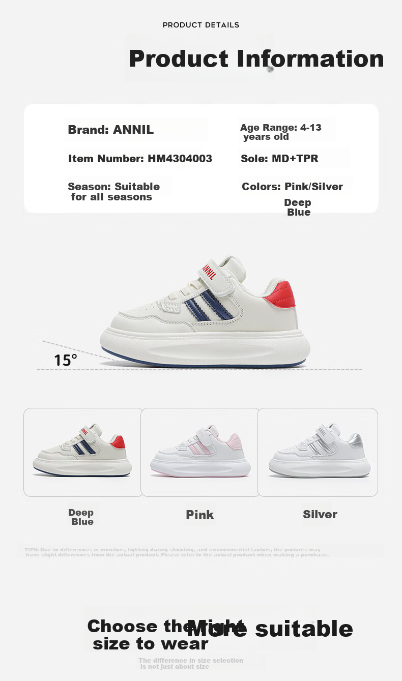 ANNIL Children's Casual Shoes, Spring Boys And Girls Versatile Sports Running Shoes, Fashionable Sneakers, 4003 Navy Blue, Size 35 4
