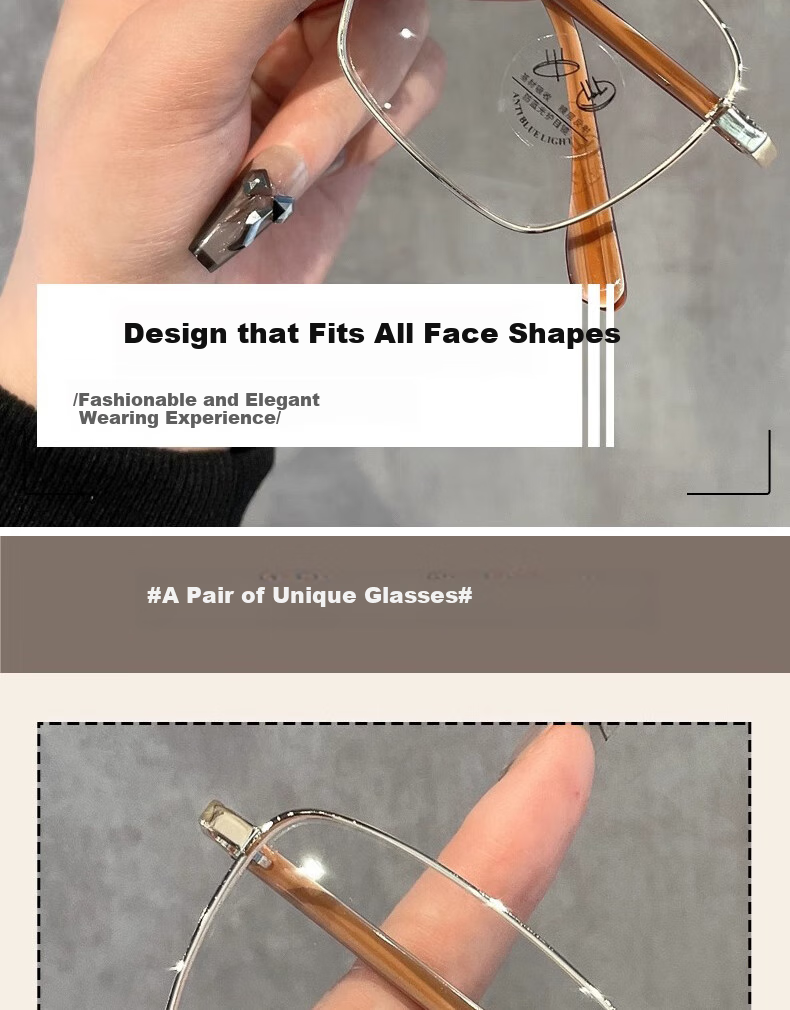 Cuntiandaofu Blue Light Blocking Glasses, Non-Prescription Glasses, Anti-Radiation Glasses, Ultra-Light Retro Square Frame High-End Glasses, Wood Grain Gold Frame 3