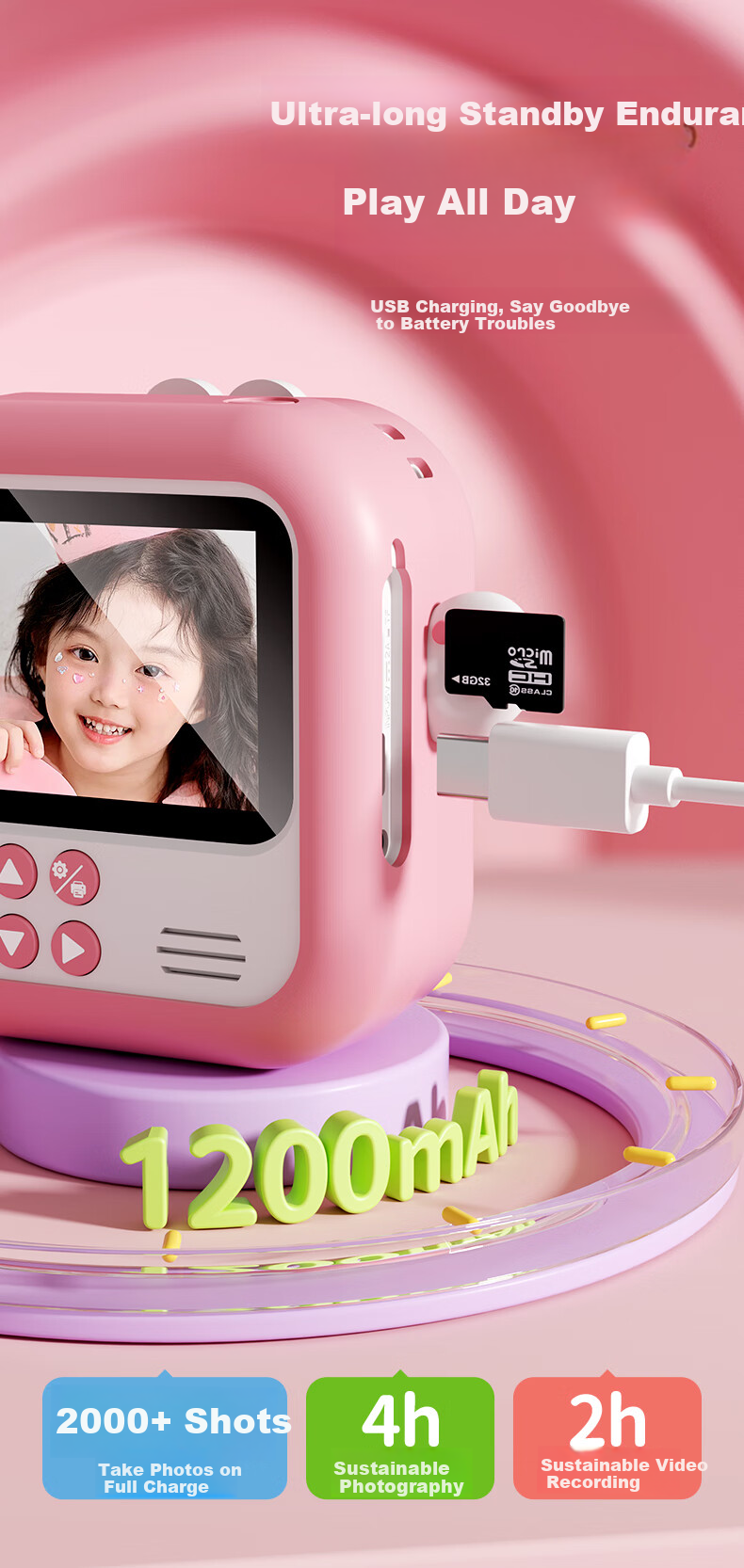 EagleStone Instant Print Kids Camera for Ages 3-6, Color Photo Printing Digital Camera for Girls 7-14, Christmas Gift 9
