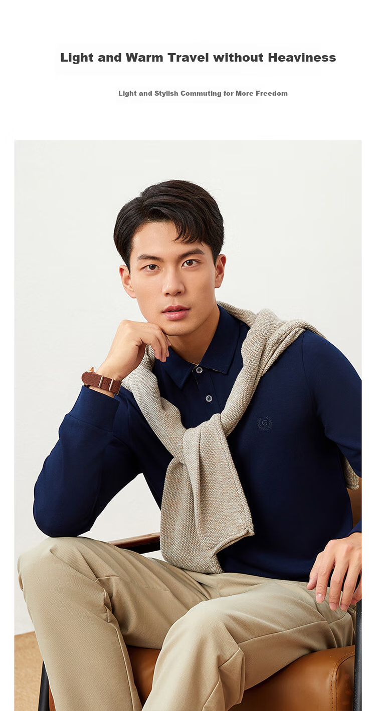 Goldlion GY [Contains Wool] Men's Long-Sleeve Polo Shirt, Spring And Autumn Men's Clothing, Soft Seamless Top, Black, 2XL 6
