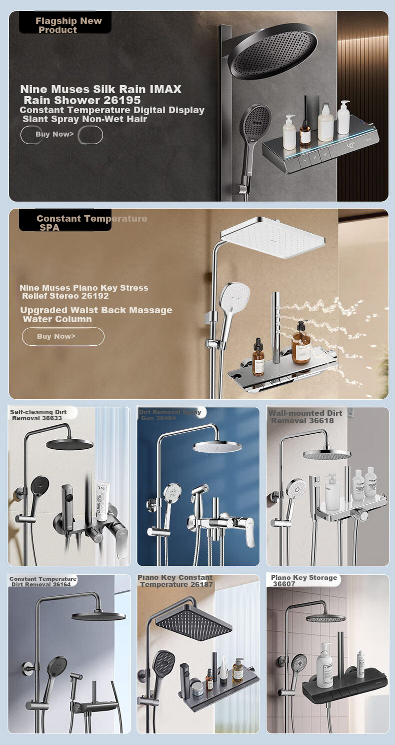 JOMOO Shower Set with Brass Piano Key Design, Descaling, Waist And Back Sprays, Massage Function, Constant Temperature, SPA Shower System 26192-695/1B 3