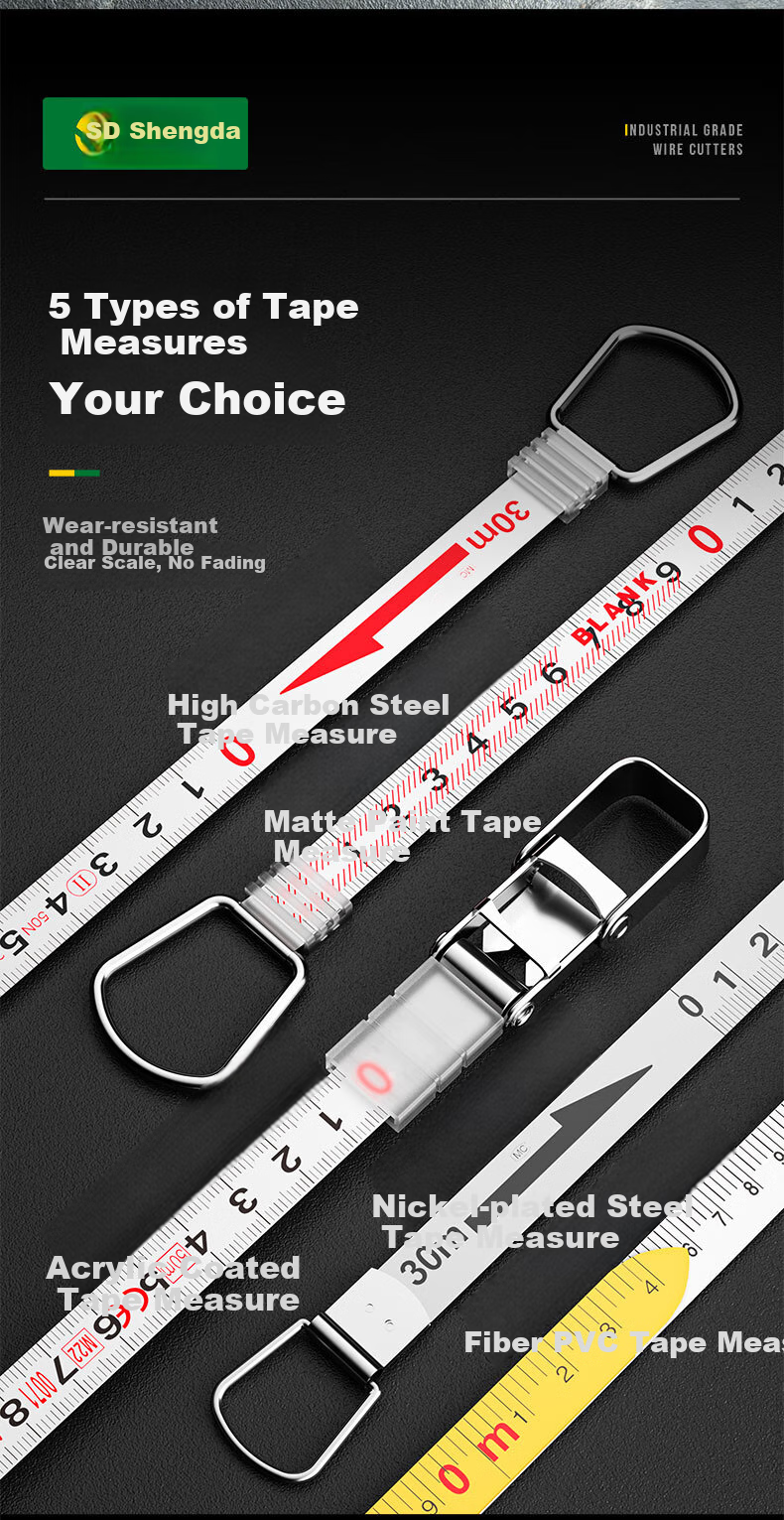 Shengda PVC Glass Fiber Tape Measure, 100 Meters Frame-Type PVC Glass Fiber Tape Measure, Reel-Type Measuring Tape, Leather Tape Measure for Engineering Measurement 3