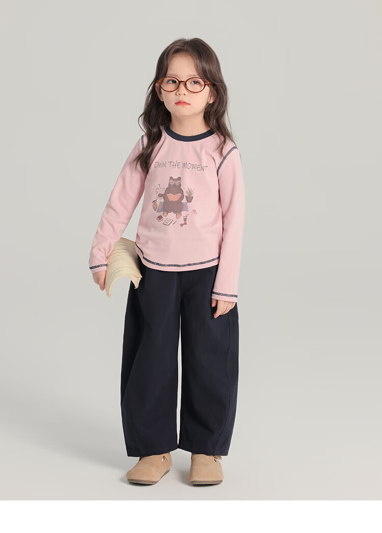 Budinghalu Girls' Versatile Sweet Cute Long-Sleeve T-Shirt, Spring And Autumn New Style, for Older Children, Fashionable Contrasting Color Cartoon Round Neck Base Shirt 3