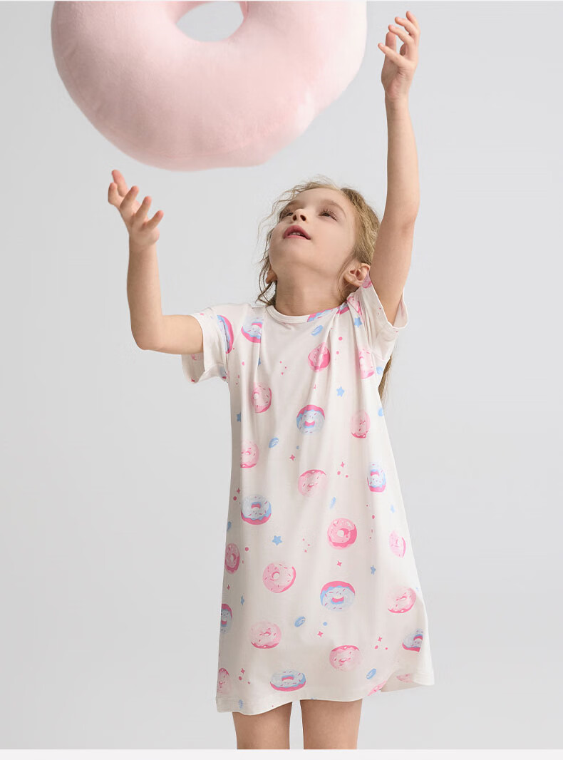 Aimer Kids Girls' Pajamas, Zero-Carbon Lanine Modal Short-Sleeve Nightgown, Summer Cool-Touch Sleepwear, Purple Striped, Size 110 6