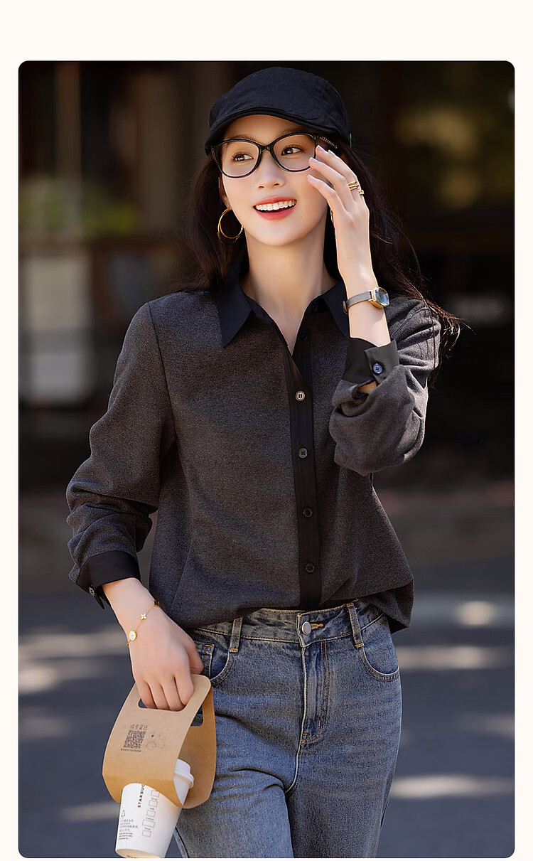 Dme High-Quality Cool And Stylish Design Commuter Shirt with Patchwork Jacquard Satin Fabric Women's Blouse Top 1
